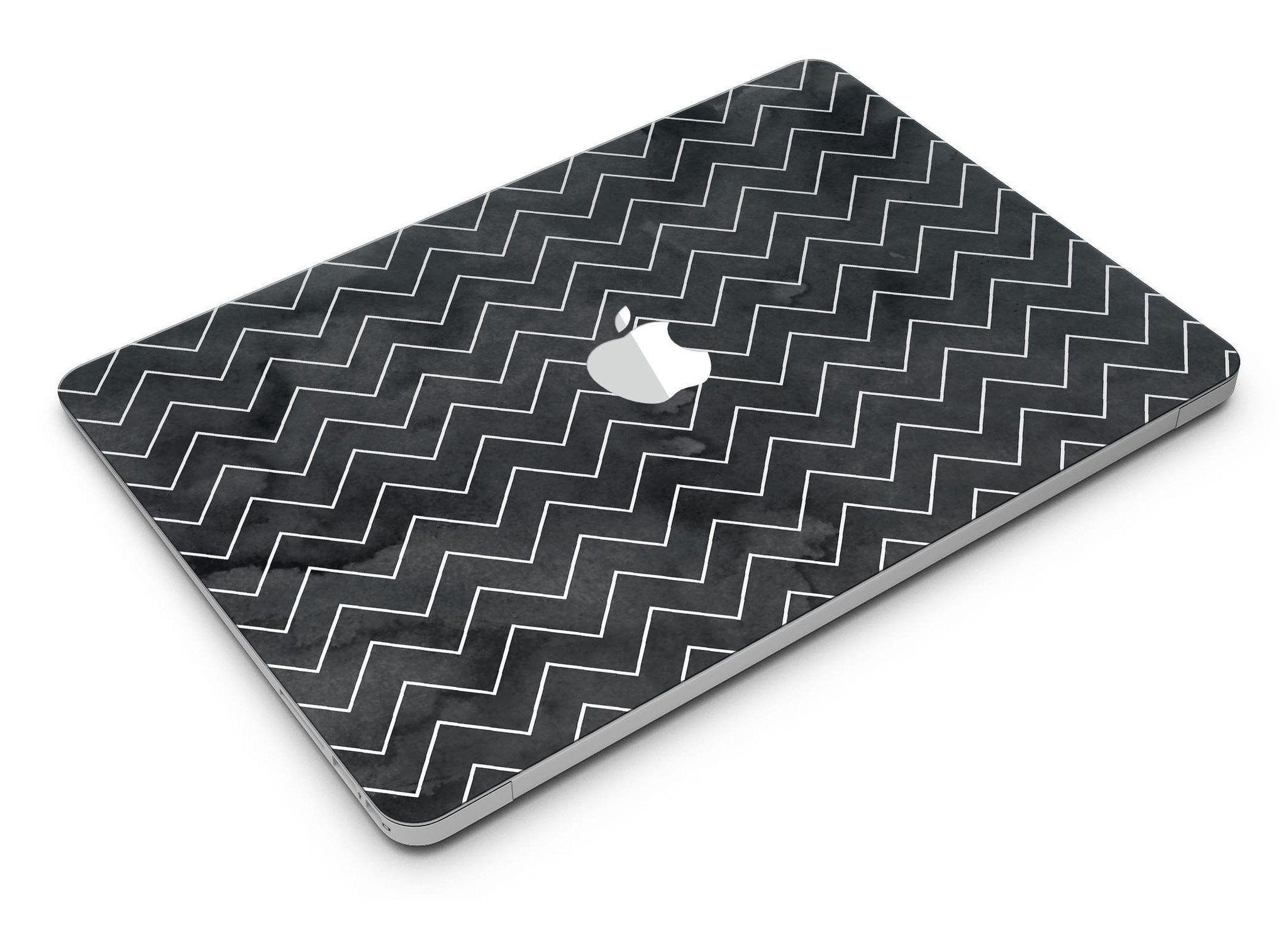 MacBook Skin Set – “Black Watercolor with White Chevron