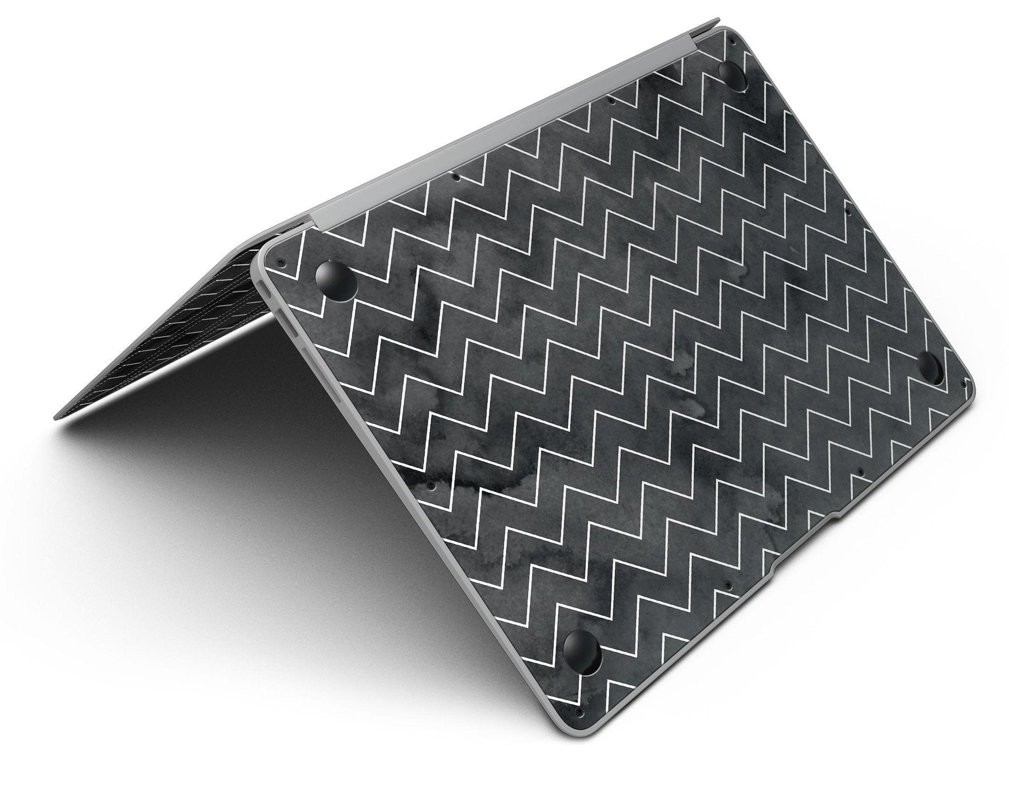 MacBook Skin Set – “Black Watercolor with White Chevron