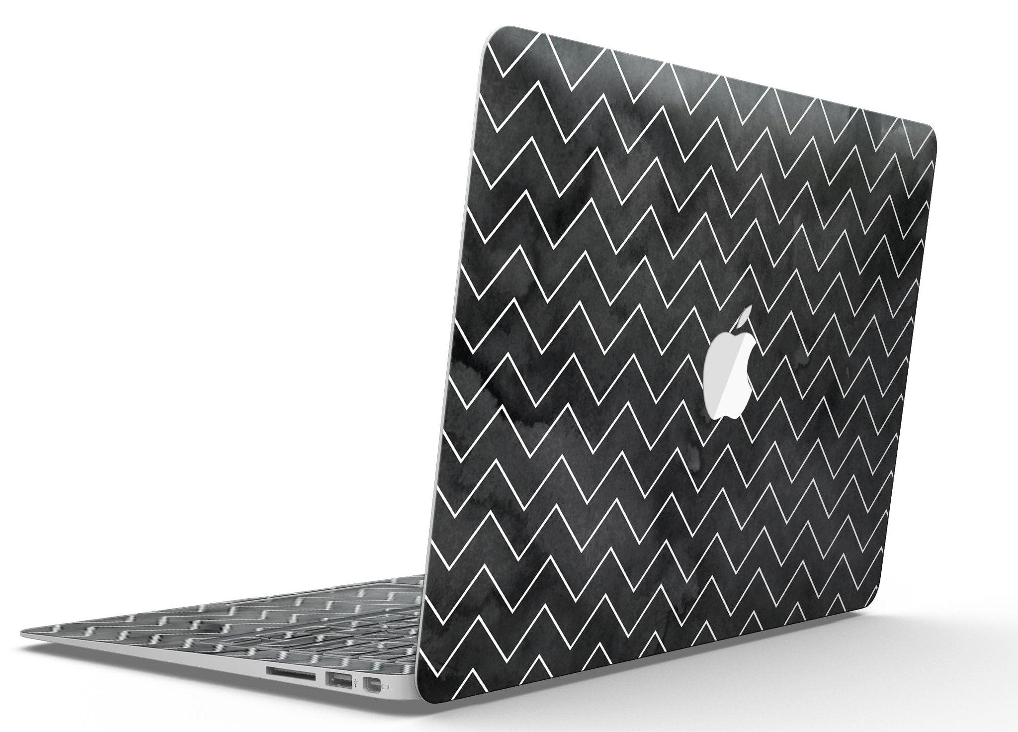 MacBook Skin Set – “Black Watercolor with White Chevron