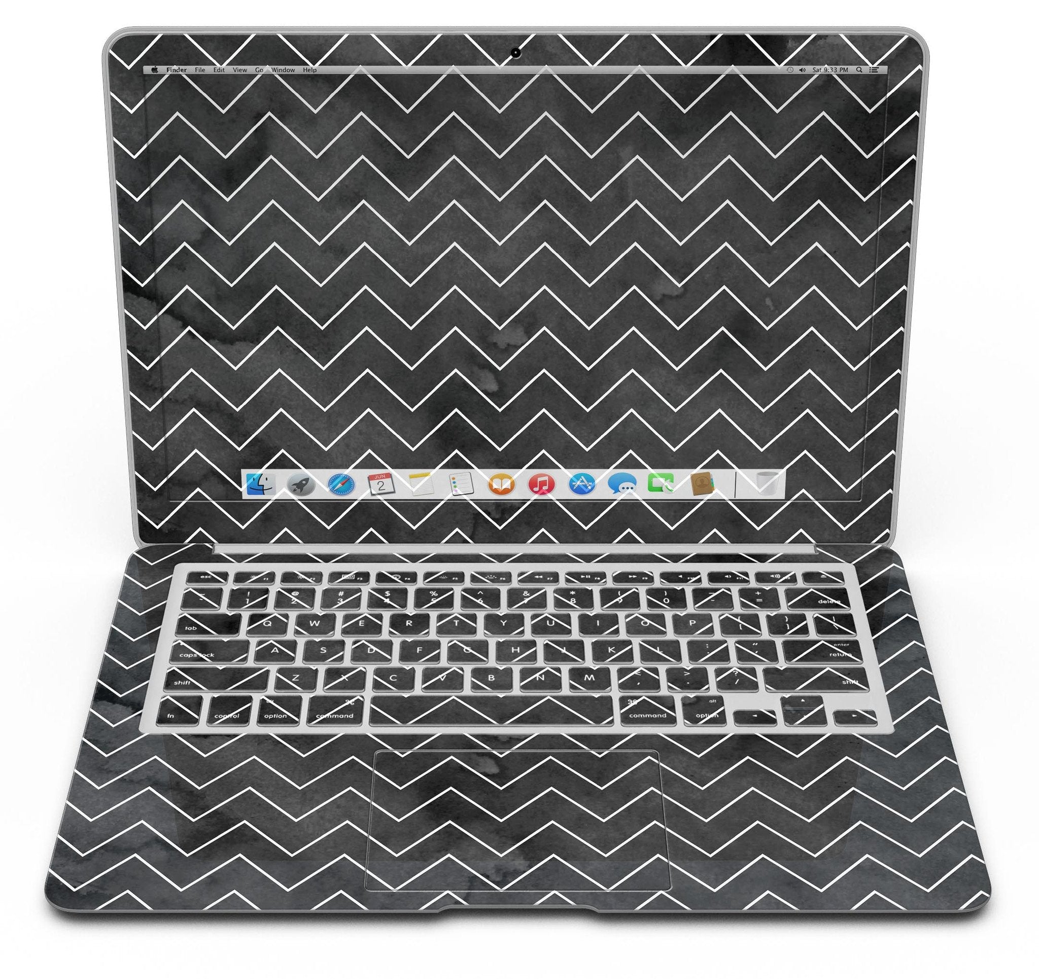 MacBook Skin Set – “Black Watercolor with White Chevron
