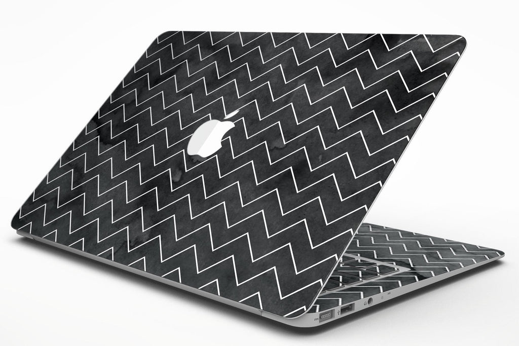 MacBook Skin Set – “Black Watercolor with White Chevron