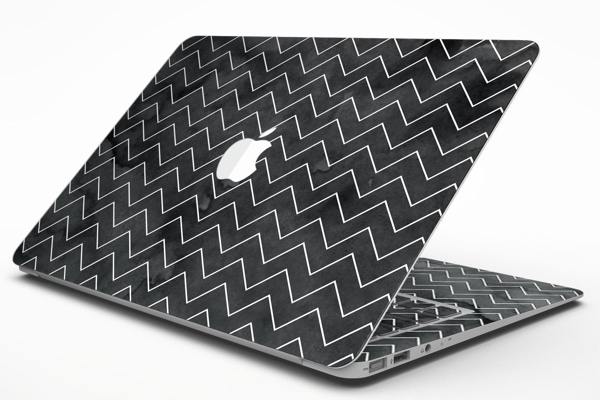 MacBook Skin Set – “Black Watercolor with White Chevron