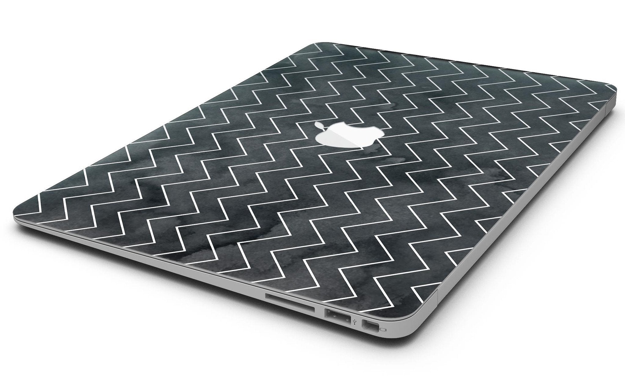 MacBook Skin Set – “Black Watercolor with White Chevron