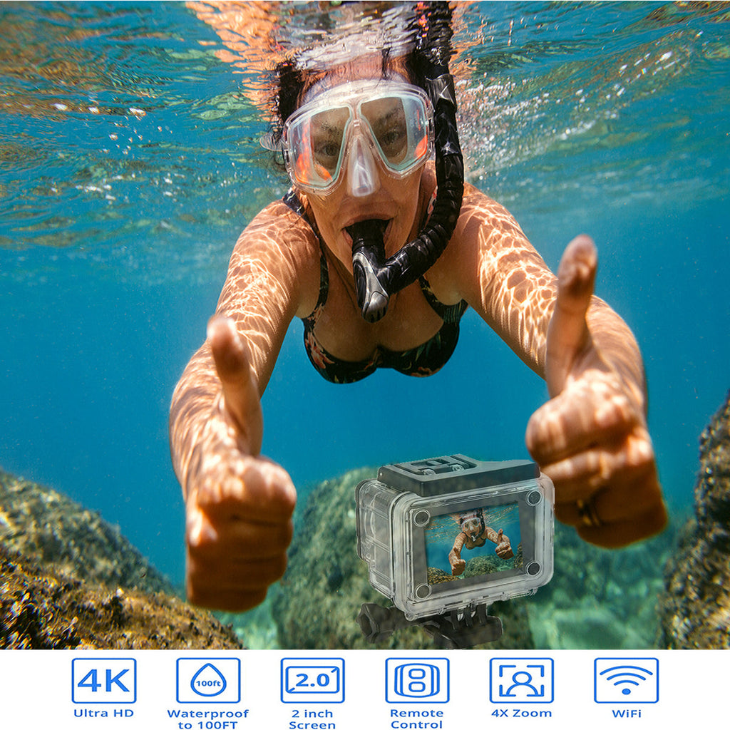 ARX Cam 4K — Ultra HD 4K Action Camera | Waterproof 100ft | WiFi | EIS | RF Remote | 3 Colors