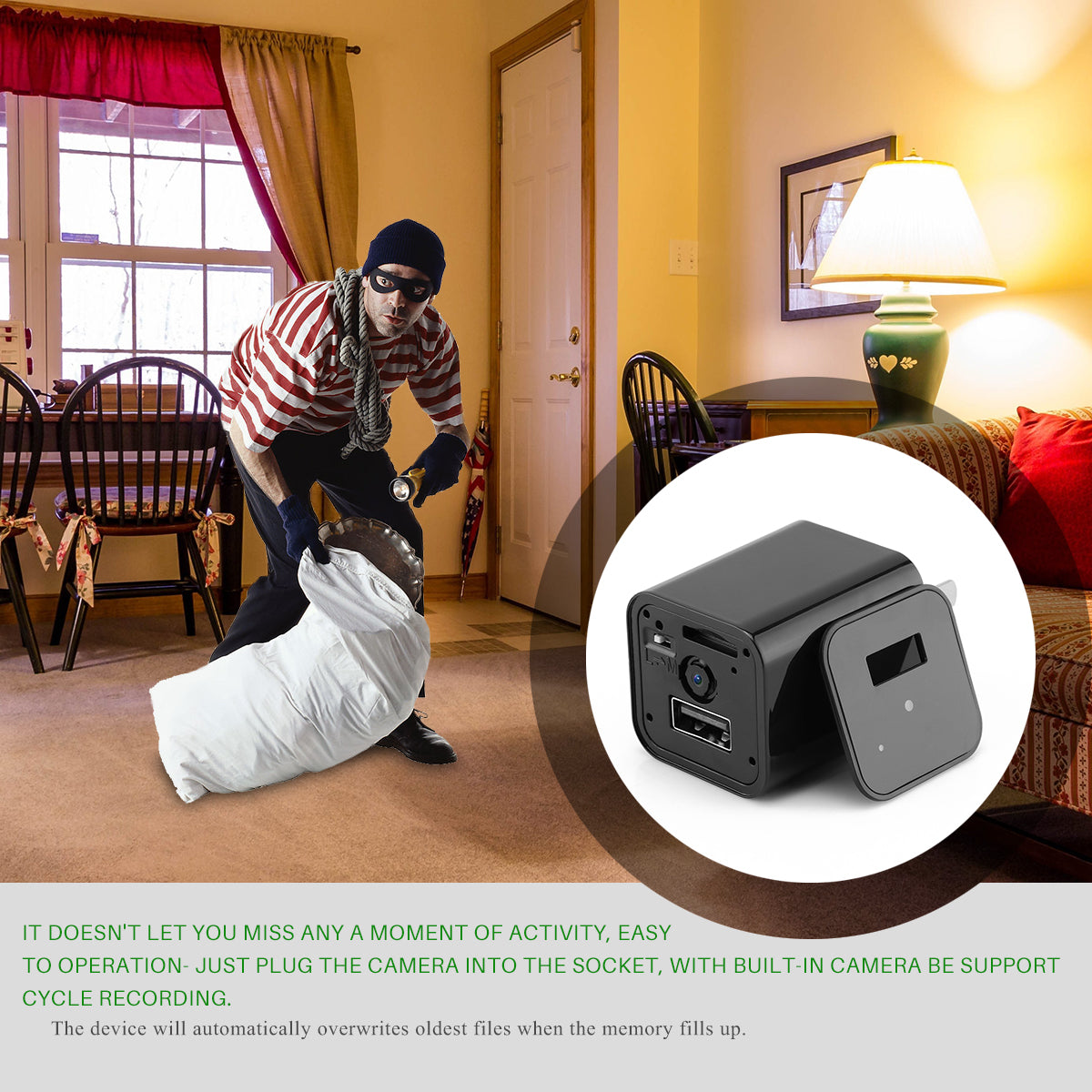 ARX Covert C1 — 1080P Hidden Camera USB Wall Charger | Motion Detection | Loop Recording