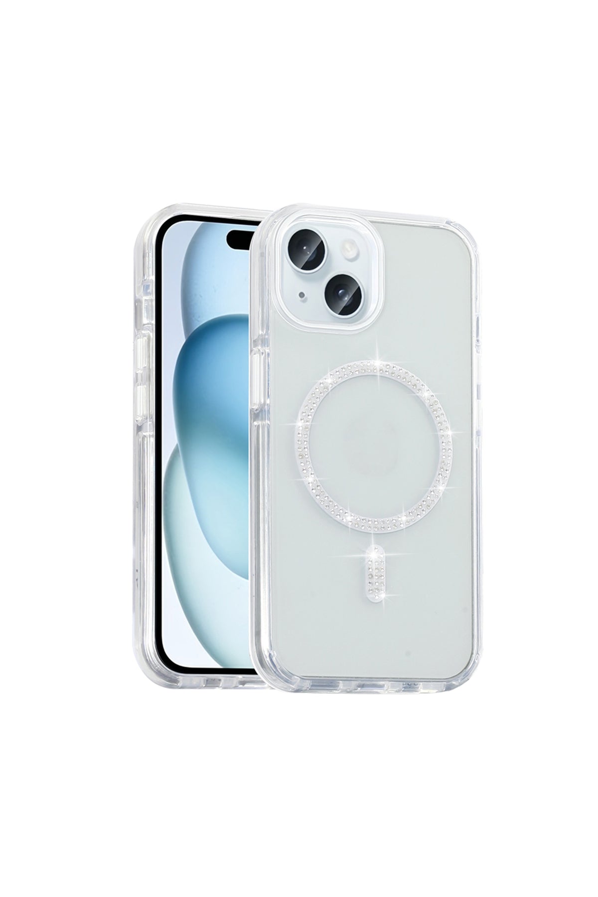 iPhone 15 Case with Msafe Feature and Rhinestone Embellishment